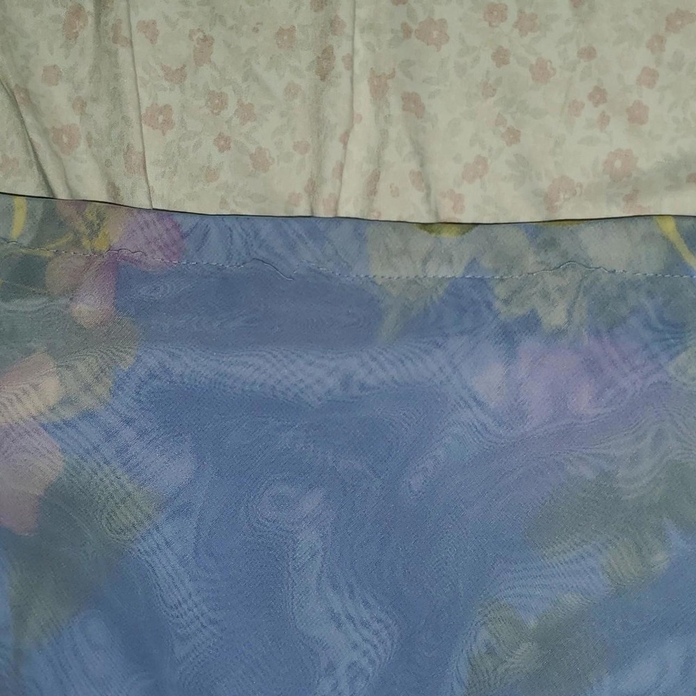 Vintage Blue Floral Chiffon Midi Skirt Sheer Overlay Fairy Cottage Core 90s - Picture 4 of 4